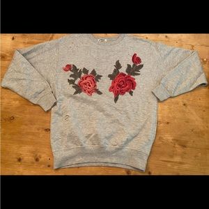 Oversized Rose Appliqué Crewneck distressed sweatshirt medium / large